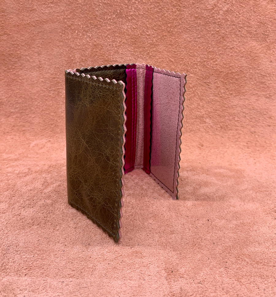 Soft leather card wallet in antique gold